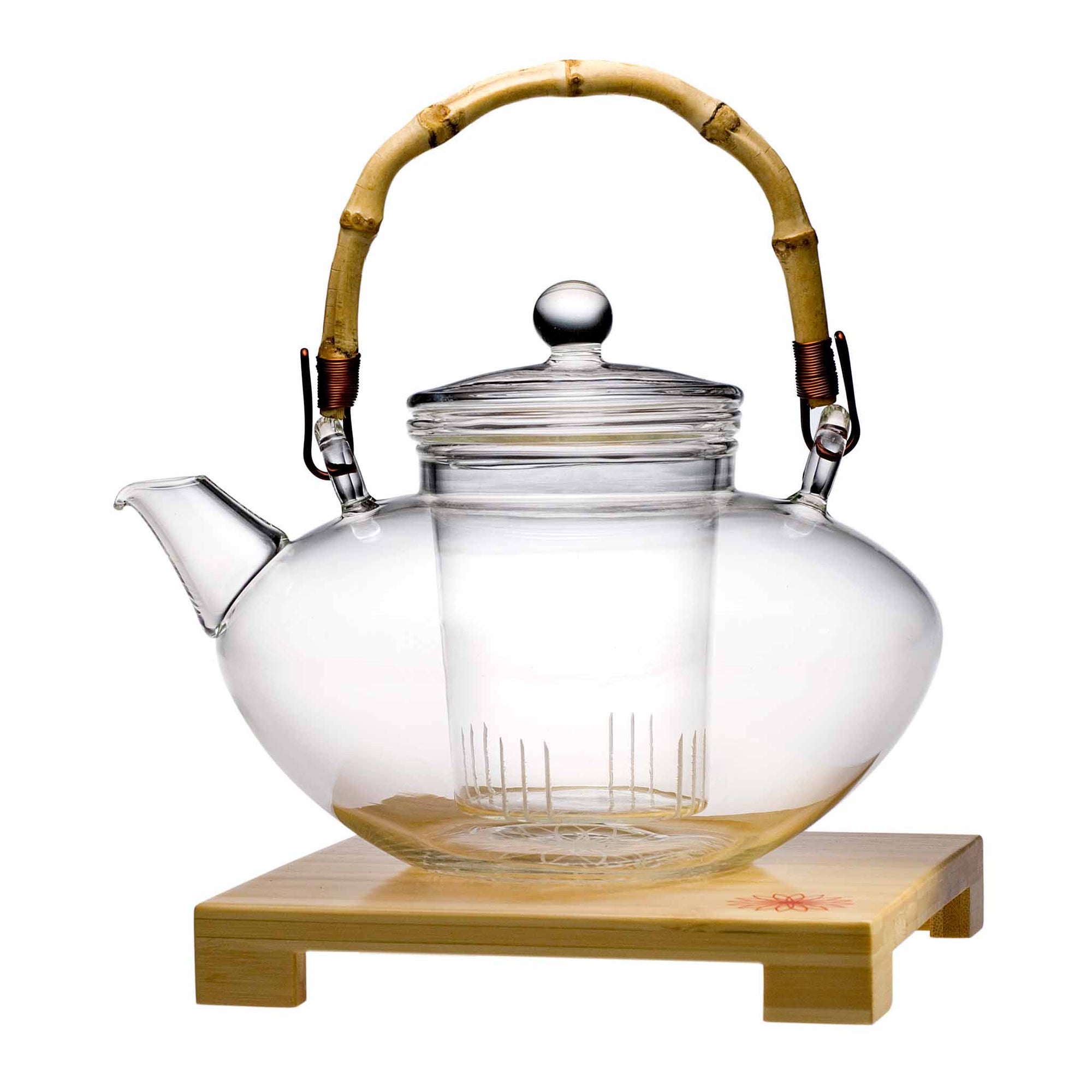Teaposy tea for more glass teapot with bamboo stand, bamboo handle and removable glass loose tea infuser