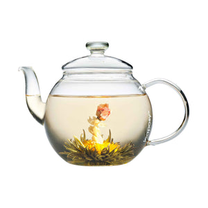 Teaposy acapella tea blossoming in the harvest glass teapot