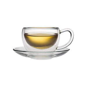 Teaposy socrates double-walled glass tea cup+saucer with tea, 6oz