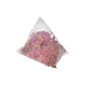 Teaposy flower tea bath with rose, peony and rose bath salt, all contained in a clear tea sachet